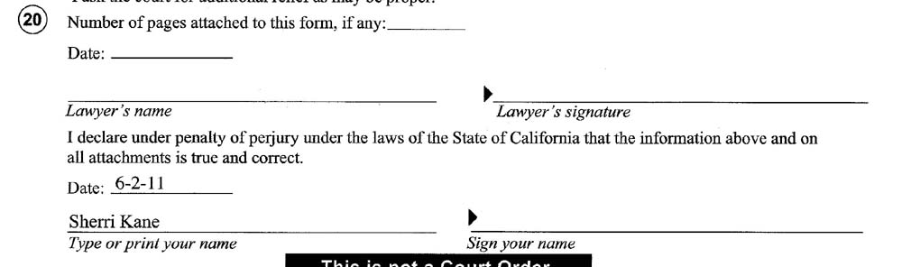 Sherri Kane non signature on restraining order request o fJune 2 2011